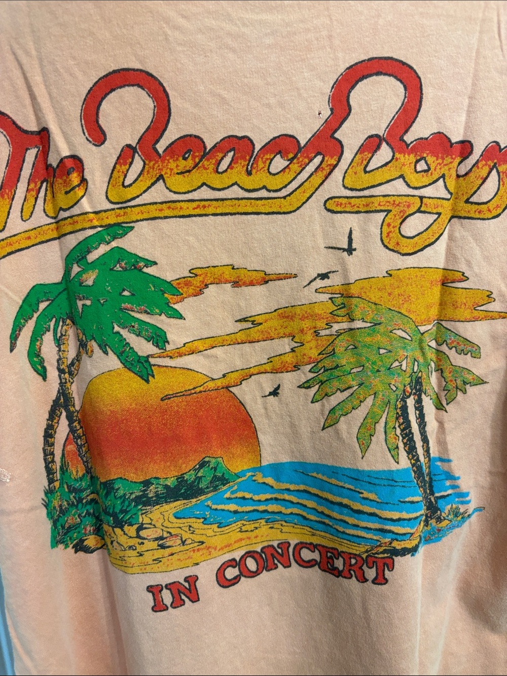 MadeWorn The Beach Boys Graphic Tee in Peach with Red, Blue and Yellow Print - Picture 4 of 6